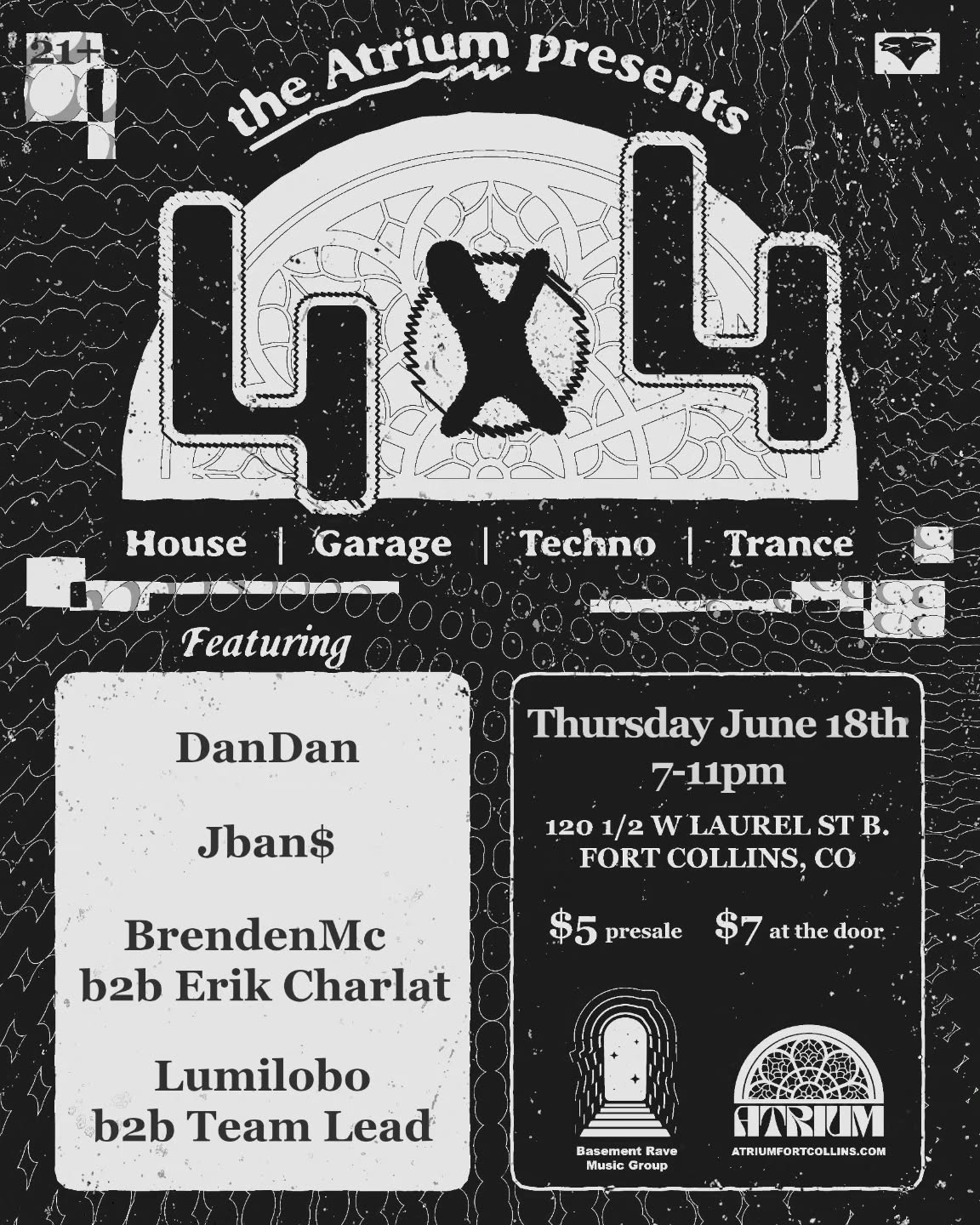 4x4 at The Atrium: House, Garage, Techno & Trance